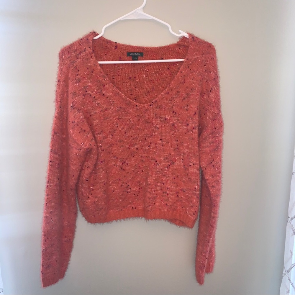 B neck cropped multi color sweater
